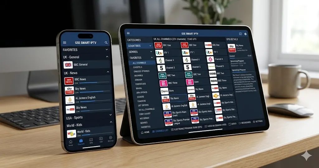 GSE Smart IPTV app på mobil och surfplatta