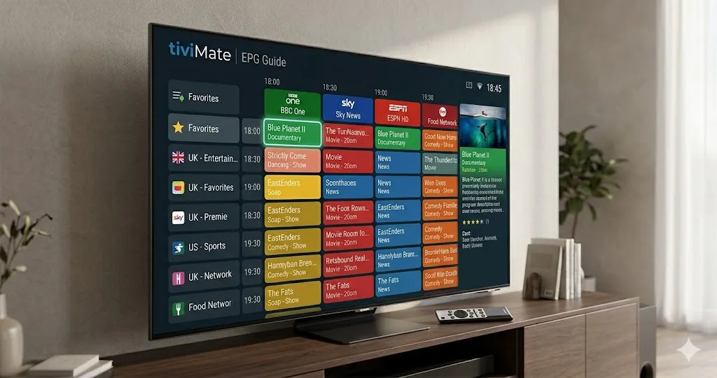 TiviMate IPTV player gränssnitt på TV